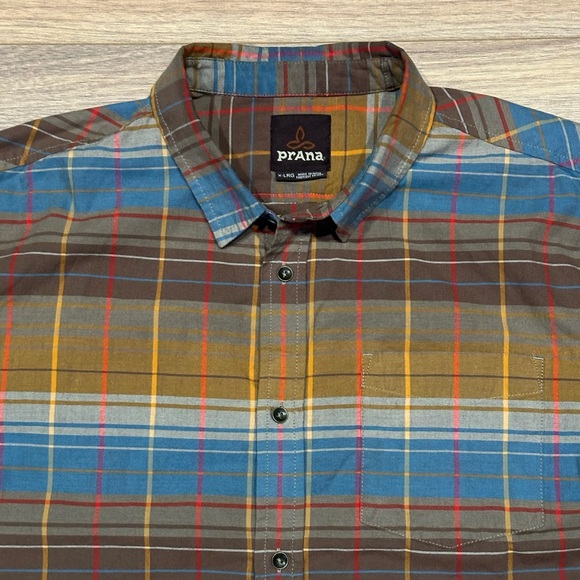 Prana Wyndwell Flannel Shirt in Driftwood Blue/Brown Plaid Size XL - Picture 4 of 14